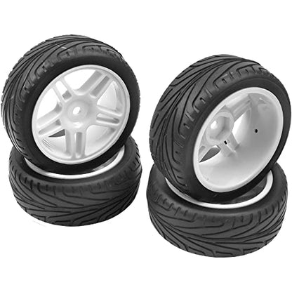 OD 2.67" Rubber Tires & 12mm Hex Hub Plastic Wheel Rims Compatible with HSP Tamiya HPI Kyosho 1/10 On-Road Touring Car,WLtoys 1/14 144001 RC Buggy (White)