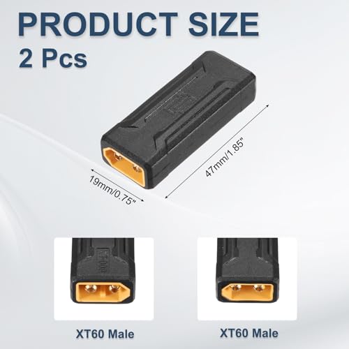 MECCANIXITY 2 Pack XT60 Adapter, XT60 Male to Male Wireless Adapter, XT60 Connectors Wireless for RC Models, FPV Monitor Power, Lipo Battery - style: XT60 Male and XT60 Male