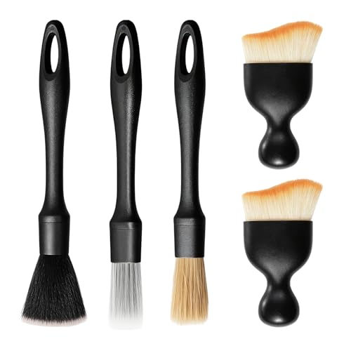5PCS Car Detailing Brush Kit, Auto Cleaning Kit Includes 2 Vent Cleaners & 3 Ultra Soft No Scratch Boar Hair Brushes, Multi-Use Interior & Exterior Detailing Brush for Most Cars (Style A) - color: 5 PCS, Style A
