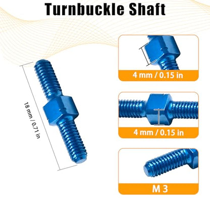 2PCS 3x18mm Aluminum Alloy Turnbuckle Shaft with M3 Thread, Push Rod Tie Rod Linkage Replacement for #54247, Compatible with 1/10 Tamiya RC Crawlers Trucks On/Off-Road Buggy Upgrade (Blue) - style: 2pcs-18mm #54247