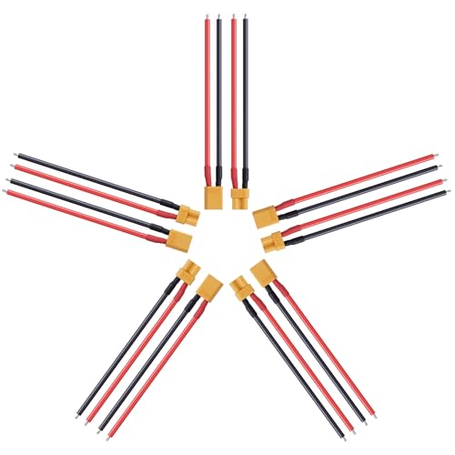 5 Pairs XT30 Connector Plug Cable, XT30 Pigtail, Male and Female Plug Cable, XT30 Connector Adapter with 10cm 16AWG Silicone Wire for RC Lipo Battery FPV Racing Drone Car Boat - size: XT30-10cm 16AWG