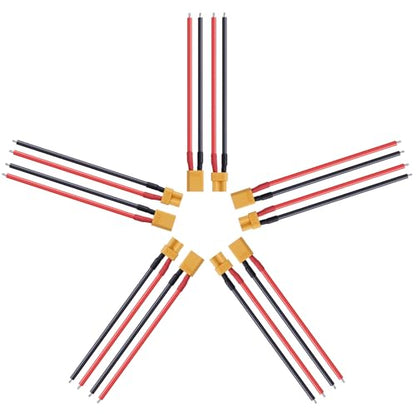 5 Pairs XT30 Connector Plug Cable, XT30 Pigtail, Male and Female Plug Cable, XT30 Connector Adapter with 10cm 16AWG Silicone Wire for RC Lipo Battery FPV Racing Drone Car Boat - size: XT30-10cm 16AWG