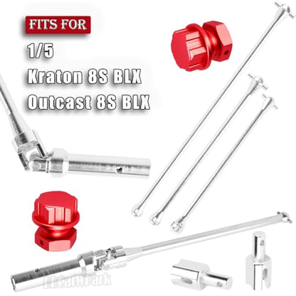 RC Drive Shaft Axles & Driveshaft Dogbone & Diff Outdrive w/Wheel Hex Nuts Upgrades Part for 1/5 KRATON 8S BLX/Outcast 8S BLX,Drive Shaft Axles CVD,Silver & Red