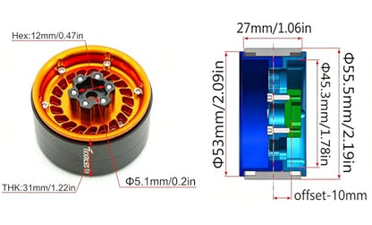 Super Heavy Rc 1.9 Beadlock Wheels Offsets -10mm Rims for 1/10 RC Crawler (Orange Black) XX - color: Orange Black