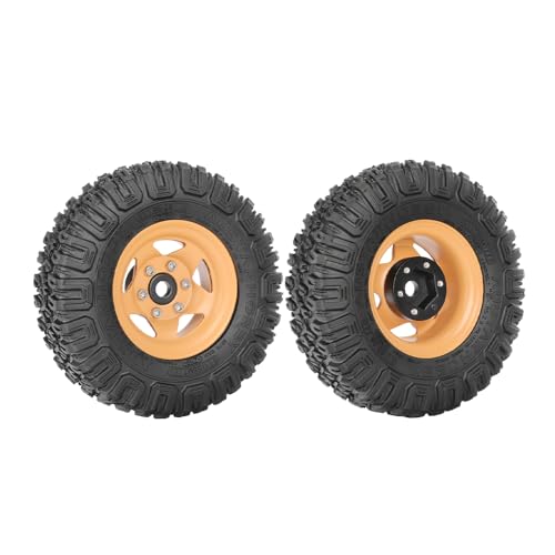 4PCS RC Car 1.55 Inch Tyres Aluminum Alloy Metal Beadlock Wheel Rim and Rubber Tires for 1/10 RC Crawler Car for Axial AX90069 D90 TF2 Tamiya CC01 LC70 MST JIMNY(85mm-5Spoke Yellow) - color: 85mm-5Spoke Yellow