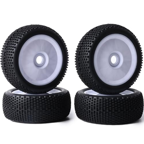 Preglued 17mm Hex RC Buggy Truggy Wheels and Tires 1/8 Scale RC Pin Tires Wheels for 1/8 Arrma Typhon 6S 3S Losi TLR 8IGHT X/E 2.0 XT/XTE Traxxas Team Associated HPI RC Off-Road Tyres (White) - color: White