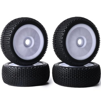 Preglued 17mm Hex RC Buggy Truggy Wheels and Tires 1/8 Scale RC Pin Tires Wheels for 1/8 Arrma Typhon 6S 3S Losi TLR 8IGHT X/E 2.0 XT/XTE Traxxas Team Associated HPI RC Off-Road Tyres (White) - color: White