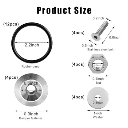 KVAEY Bumper Quick Release, JDM Front Rear Bumper Fasteners with Stainless Steel Screw Rubber O-Ring Washers, Universal Car Bumper Quick Release Tabs Trunk Bend Fenders Holders Kit (Silver) - color: Silver
