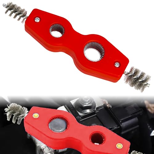 Car Battery Terminal Cleaning Brush, 4 in 1 Auto Battery Cleaner (Red) | Anti-Rust Battery Terminals Machine Parts Cleaning Tool with Steel Wire for Plumbing Installation Soldering Brazing - color: Red