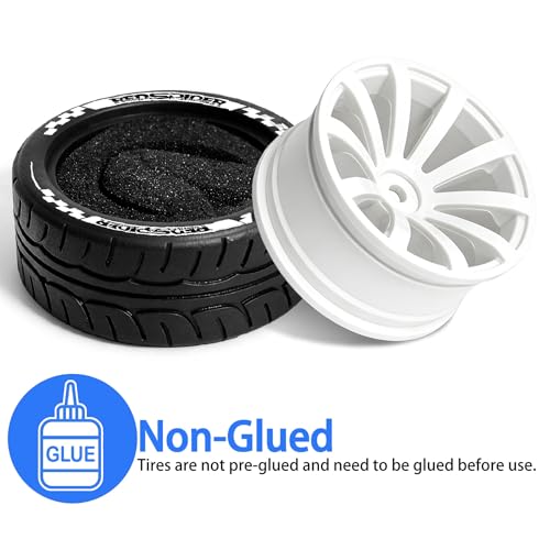 STMU 2.56" RC On-Road Tires & Wheel Set Rubber Tires with Plastic Rims 12mm Hex Compatible with 1/10 Scale Touring Cars HSP Tamiya Kyosho Traxxas Sakura WLtoys (Wite) - color: Wite