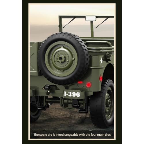 1/10 Scale 4WD RC Crawler, 2.4GHz 4x4 Military Off-Road RC Monster Truck with LED Lights, Dual Motors & DIY Interior for Hobbyists - color: Army Green