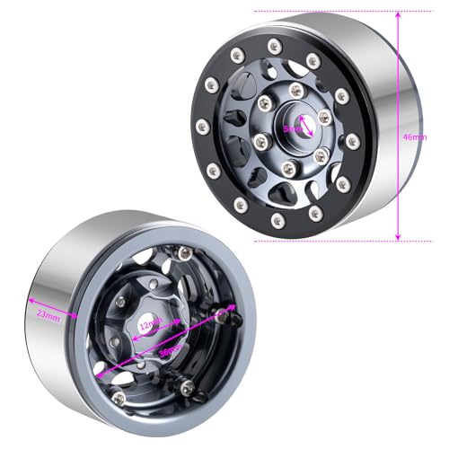 RCLIONS 1.55inch Aluminium Beadlock Wheels Rims for Axial UTB18 D90 TF2 CC01 AX90069 MST JIMNY 1/10 RC Crawler Trail Truck Car Upgrade Parts (Titanium) - color: Titanium