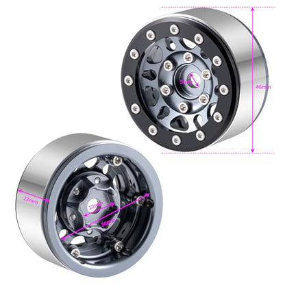 RCLIONS 1.55inch Aluminium Beadlock Wheels Rims for Axial UTB18 D90 TF2 CC01 AX90069 MST JIMNY 1/10 RC Crawler Trail Truck Car Upgrade Parts (Titanium) - color: Titanium