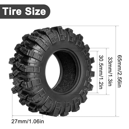 LRFHL 1.3" Crawler Tires Soft Rubber for 1/18 TRX4M 1/24 SCX24 FCX24, 4PCS | 65mm*27mm, RC Tires with Foam Insert, RC Rock Crawling Tires Upgrade - color: Style D