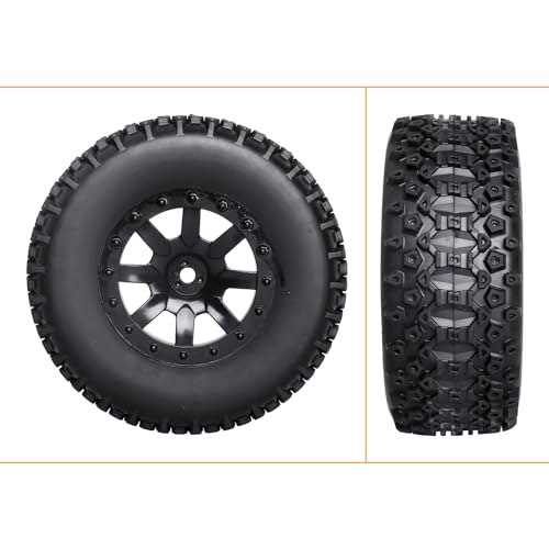 Pre-Glued 1/10 RC Short Course Truck Wheels and Tires Combo 12mm Hex - Compatible with Traxxas Slash 4X4 BL-2S, Losi Tenacity, Redcat Blackout(Set of 4)