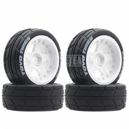 4PCS RC 1/10 On-Road Tires 65mm RC Rubber Tires w/Plastic Wheel Rim 12mm Hex Fit for 1/10 RC On-Road Rally Car HPI Tamiya TT01 TT02 Kyosho Wltoys 144001 - color: White 7
