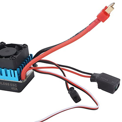 RC Waterproof 45A 4 Poles Sensorless Brushless ESC Speed Controller for 1/10 RC Car, Splash - Proof Electronic Speed Control with Overheat and Low Voltage Protection
