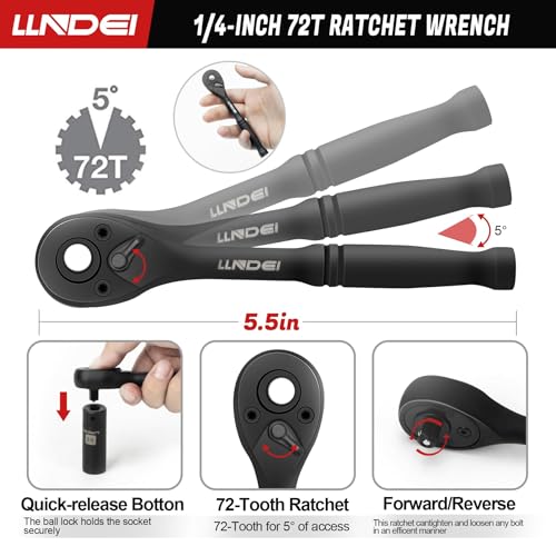 1/4" Drive Socket Set & Nut Driver Set with Ratchet 38Pcs SAE 5/32" | 1/4" Sockets Deep&Shallow SAE 5/32" to 9/16" with Ratchet, Hex Shank 6" Long Nut Drivers(1/4"-9/16") for Drill Bits(PH1 PH2) - size: 38PCS SAE