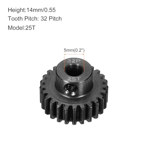 32P Steel Pinion Gear Set 25T for 5mm Shaft Hardened Steel Pinion Gear with Shaft Coupler Connector for RC Motor - style: 25T