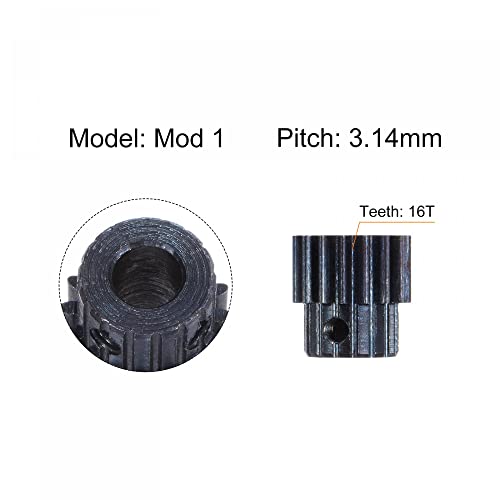 uxcell 1Mod 16T Pinion Gear 7mm Bore Hardened Steel Motor Rack Spur Gear with Step for RC Car Truck Buggy Gear Drive