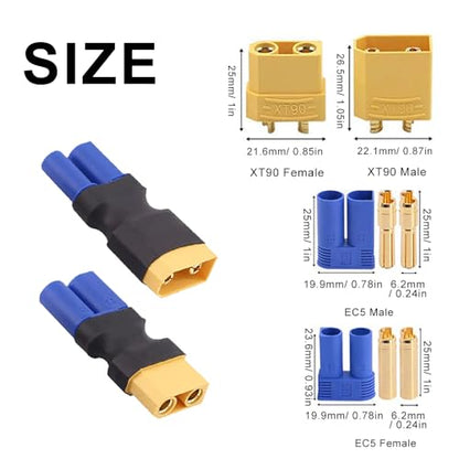 EC5 to XT90 Adapter,XT90 to EC5 Connector Without Wires RC LiPo Battery Connectors (EC5 to XT90 Male & Female Adapter)