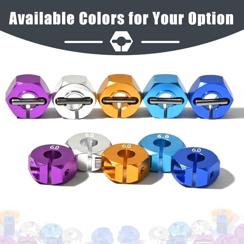 Aluminum 12mm Hex Wheel Hub 4Pcs w/Axle Pin M4 Flange Lock Nut Standard M3 M4 Nut 6mm Thickness Wheel Drive Adapter for 1/10 Traxxas HSP Redcat Rc4wd Tamiya Axial SCX10 WLtoy RC Car(25Pcs) - color: Sky Blue, size: 6.0 Sky Blue