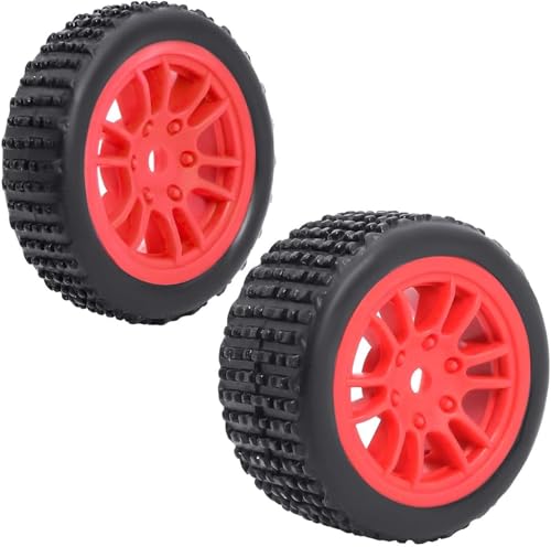 4PCS Pre-Mounted Pin Buggy RubberTires and Wheel Rims Set 7MM Hexagon for 1/24 Losi Micro-B RC Car Upgrades Parts (Red) - color: Red