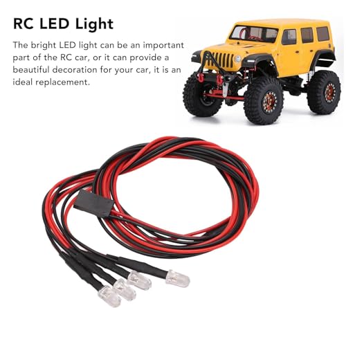 HERCHR 5PCS RC LED Light Kit, 5mm Headlights/Taillight Kit (2 White 2 red) for Hsp, Redcat, Axial, Scx10, D90, Hpi RC Cars Crawler Light Accessories