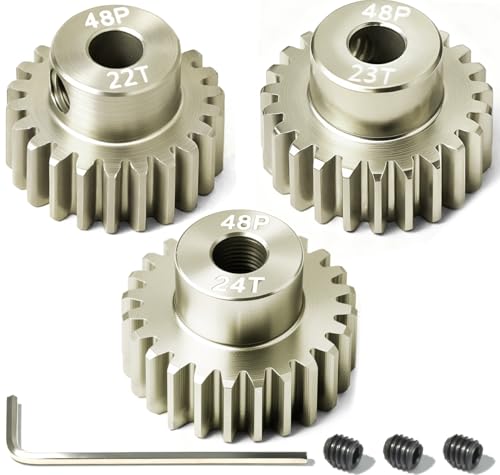 3PCS 48P Pinion Gear Set 7075 Aluminum Alloy 3.175mm Shaft 22T 23T 24T with Screws & Hex for 1/10 RC Arrma Traxxas HPI Sakura Losi Axial SCX10 Tamiya Monster Truck Buggy Motor Gears Upgrade - size: 22 23 24T