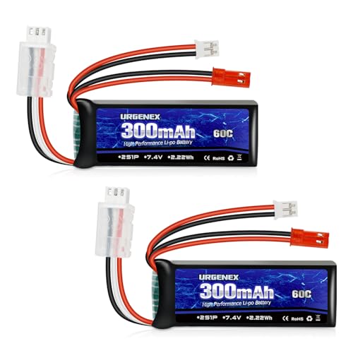 SCX24 Battery 7.4V Lipos 2S 60C(Burst 120C) 300mAh Rechargeable Mini Lithium Battery with JST&PH2.0 Dual Discharge Plug Fit for SCX24 RC Car WLtoys RC Truck Power for Airplane - style: 2PACK