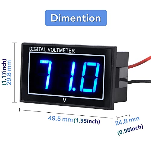 Waterproof Voltage Meter,Blue LED Digital Display Volt Gauge DC5-130V | 12V 24V 36V 48V 60V 72V Golf Cart,Car, Motorcycle，Boats Battery Meter