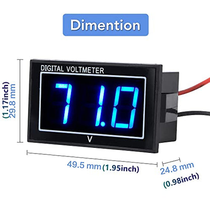 Waterproof Voltage Meter,Blue LED Digital Display Volt Gauge DC5-130V | 12V 24V 36V 48V 60V 72V Golf Cart,Car, Motorcycle，Boats Battery Meter