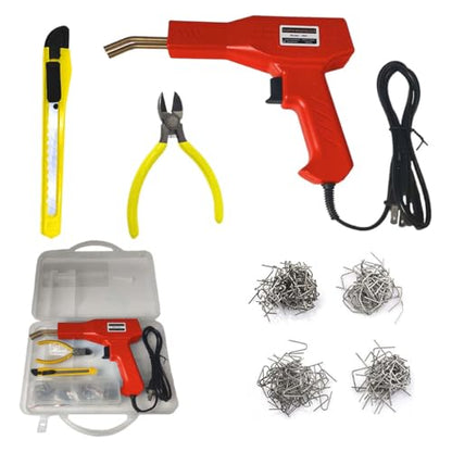 Plastic Welder Kit, Plastic Welder Soldering Gun with 4 Types 1000 Staples, Hot Stapler Plastic Welding Machine Bumper Repair Kit with Carry Case, Plastic Welding Kit for DIYers (Red)