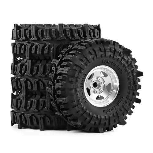 1.9" Pre-Assembled Beadlock Wheels and Tires 118mm (4.65in) for SCX10 TRX4 1/10 RC Crawlers – Aluminum Rims, Soft Rubber Tires with Foam Inserts, Easy-Install Upgrade Parts (Silvery) - color: silvery