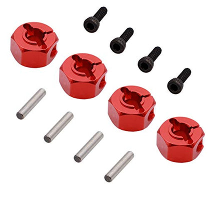 4PCS Aluminum 12mm hex hubs adapters 7mm Thickness Compatible with 1:10 HSP HPI Redcat traxxas RC Buggy Slash 4wd etc(Red)
