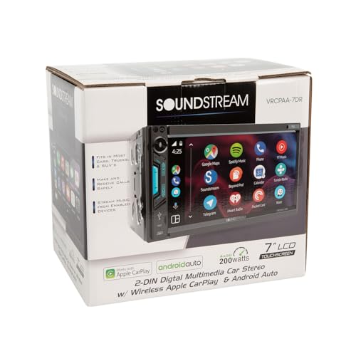 Soundstream VRCPAA-7DR 7" Double DIN Touchscreen Car Stereo, Wireless Apple CarPlay & Android Auto, Bluetooth Hands-Free, USB/AUX, Backup Camera Input, Steering Wheel Control, FM/AM, In-Dash Head Unit