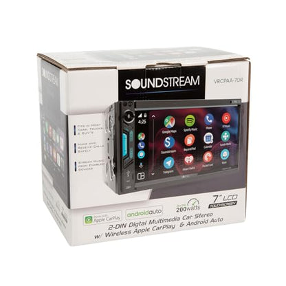 Soundstream VRCPAA-7DR 7" Double DIN Touchscreen Car Stereo, Wireless Apple CarPlay & Android Auto, Bluetooth Hands-Free, USB/AUX, Backup Camera Input, Steering Wheel Control, FM/AM, In-Dash Head Unit
