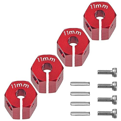 Aluminum Alloy 12mm Wheel Hex Hub Drive Adapters with Pins Screws Compatible with Axial SCX10 HSP HPI Tamiya Redcat 1/10 RC Crawler Car (11mm, Red) - color: Red, size: 11mm