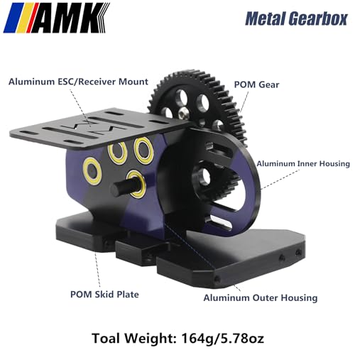 AMK Overdrive 30% Metal Differential Gearbox with POM Skid Plate for 1/10 Scale LCG Transmission, Compatible with RC Crawler Axial SCX10, Capra, Element, Gspeed, and DIY Chassis (Purple) - color: Purple