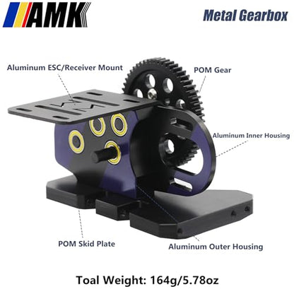 AMK Overdrive 30% Metal Differential Gearbox with POM Skid Plate for 1/10 Scale LCG Transmission, Compatible with RC Crawler Axial SCX10, Capra, Element, Gspeed, and DIY Chassis (Purple) - color: Purple