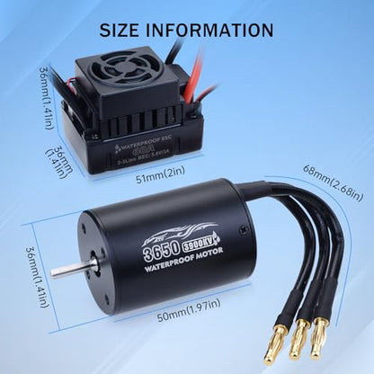 Surpass Hobby RC Brushless Motor and ESC Combo Waterproof 2S Lipo 3650 3900KV Brushless Motor and 60A ESC Combo Set for 1/10 Remote Control Cars Trucks Off-Road Vehicle - size: 3900KV, style: 3650 Motor and 60A ESC