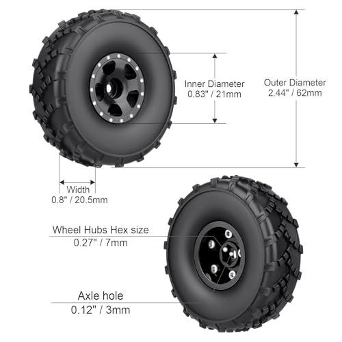 HobbyPark 1.0 Beadlock Wheels and 1.0 Sticky Tires 62x21mm Soft Mud Tires for 1/24 RC Crawler Car Compatible with AX24 SCX24 FCX24 Enduro24, Set of 4 (5 Spoke Rims) - style: 5 Spoke Rims