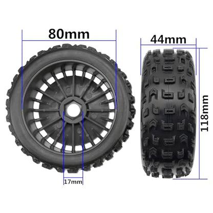 ShareGoo OD 4.64" 1/8 RC Buggy Rubber Tires w/Plastic Wheel Rims 17mm Hex Compatible with Arrma 1/8 Typhon 6S 3S BLX Talion 6S BLX Redcat Team Losi HPI HSP Kyosho MP10 1/8 Off-Road RC Buggy (Black) - color: Black