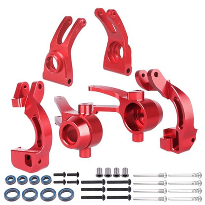 Hobbypark Aluminum Front Steering Block Knuckles & C-Hubs Caster Blocks & Rear Hubs for Arrma 1/10 Granite 4X4,Typhon, Big Rock, Senton, Replace AR330442 AR330467 AR330469 (Red) - color: Red
