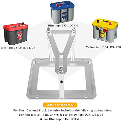 Danti Universal Battery Tray Hold Down Trunk battery Relocation Box Billet Aluminum 551181 For Optima Race Racing Mount Red Yellow Blue Top 34 34/78 D34 D34/78 34M D34M Battery Mount