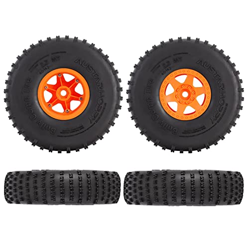 4PCS 2.2 inch Beadlock Plastic Wheel Rims 142mm Rubber Tyre Tires Set 12mm Hex Compatible with 1/10 RC Rock Buggy Crawler Car Axial SCX10 TRX4 Wraith 90018 RR10 Bomber (Orange) - color: Orange
