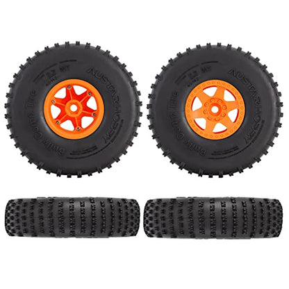 4PCS 2.2 inch Beadlock Plastic Wheel Rims 142mm Rubber Tyre Tires Set 12mm Hex Compatible with 1/10 RC Rock Buggy Crawler Car Axial SCX10 TRX4 Wraith 90018 RR10 Bomber (Orange) - color: Orange