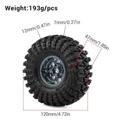 1.9" Beadlock Wheels and Tires 120mm (4.72in) for TRX4 SCX10 1/10 RC Crawler Upgrade Parts (Titanium-2, 4Pcs) - color: Titanium-2