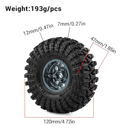 1.9" Beadlock Wheels and Tires 120mm (4.72in) for TRX4 SCX10 1/10 RC Crawler Upgrade Parts (Titanium-2, 4Pcs) - color: Titanium-2