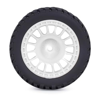 4PCS RC Rally Car Tyres 12mm Hex Hub Wheel Rims Tires NOT Pre-Glued for 1/16 1/14 1/12 1/10 Scale Off Road Buggy On-Road Touring Car Upgrade Parts (White) - color: White
